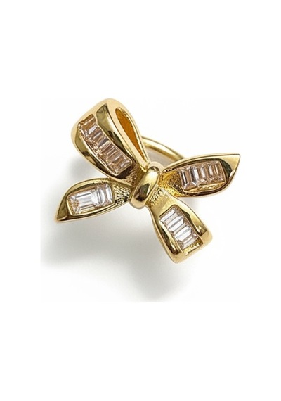 Earcuff Sıkıştırmalı Pirinç Kıkırdak Küpe Baget Taşlı Fiyonk Altın Renk Çelik