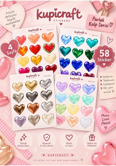 4 Sayfa Kalp Sticker -çeşitli Kalpler Ajanda Scrapbook Journal Etiket - 938332388 Diğer