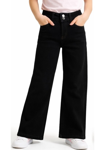 İrem Çocuk Giyim Kız Çocuk Geniş Paça Model Çift Düğme Detaylı Fermuar Kapamalı Eskitme Desenli Siyah Renk Kot Pantolon Siyah İrem Çocuk Giyim Kız Çocuk Geniş Paça Model Çift Düğme Detaylı Fermuar Kapamalı Eskitme Desenli Siyah Renk Kot Pantolon Siyah
