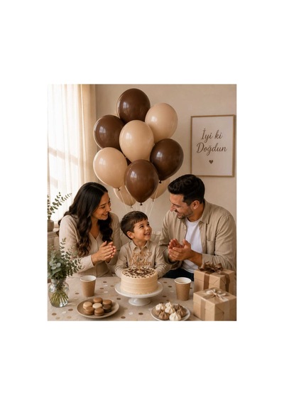 Kahverengi & Latte Lateks Balon Seti 10'lu 5 Latte 5 Kahverengi Doğum Günü Parti Balon Seti Çok Renkli