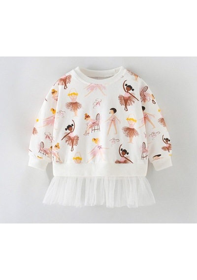 Balerin Desenli Uzun Kollu Tüllü Sweatshirt Krem Balerin Desenli Uzun Kollu Tüllü Sweatshirt Krem