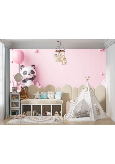 Pembe Balonlu Panda Çocuk Odası Poster Duvar Kağıdı