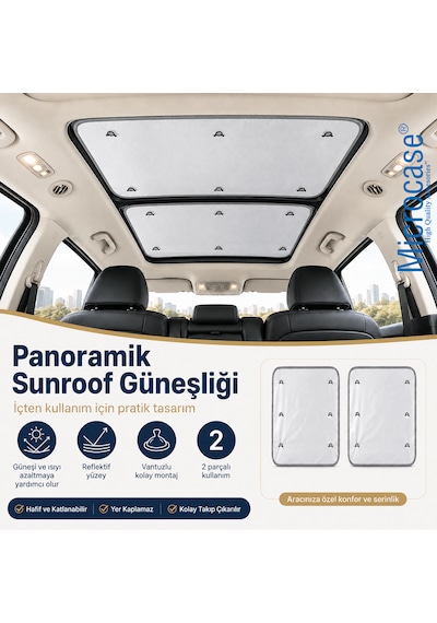 Microcase Volvo Xc90 2016-2023 İçin Sunroof Güneşlik Güneş Koruma Seti 2 Parça Al5645 Gri