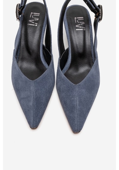 Luvishoes Dıorıs Kot Mavi Süet Hakiki Deri Kadın Kısa Topuklu Ayakkabı