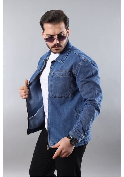 Little Cup Erkek Regular Fit Mavi Spor Model Fermuarlı Kot Ceket Little Cup Erkek Regular Fit Mavi Spor Model Fermuarlı Kot Ceket