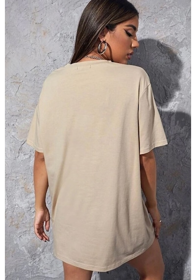 Unisex Kedi Baskılı T-shirt Bej