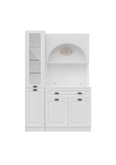 Guneystore Armoni Black Midi Kahve Köşesi Sol Vitrinli Komple Mdf Beyaz