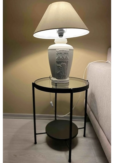 Nordic Yan Sehpa Temperli Cam 40 Cm Demonte Çizilmez Kırılmaz Metal Çerçeve Raflı Minimalist Sehpa - Siyah Siyah