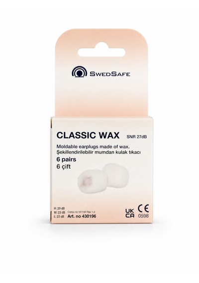 Swedsafe Classic Wax Kulak Tıkacı, 6 Çift, Mum Yapılı, Vücut Sıcaklığına Uyum Sağlayan, Yumuşak, Konforlu, Ses Azaltma, Uyku Ve Dinlenme