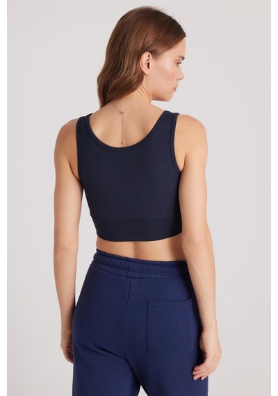 Tudors Kadın Slim Fit Dar Kesim Bisiklet Yaka Kalın Askılı Esnek Lacivert Spor Atlet-37806 Lacivert