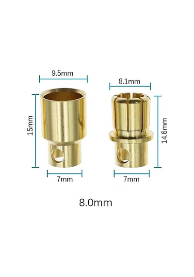 8mm Altın Kaplama Banana Dişi Erkek Soket 120a Pil Batarya Lion Bullet Plug Kablo Konnektör Esc Moto