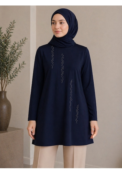 Mutlu City Orta Taş Ve Üzeri Anne Penye Tunik 30643 Lacivert