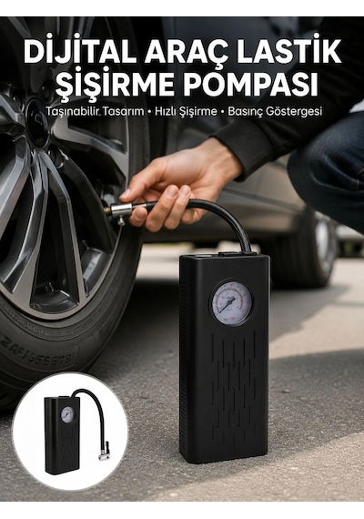 Type-c Şarjlı Güçlü Elektrikli Kompresör Motosiklet Oto Bisiklet İçin Yeni Nesil Siyah