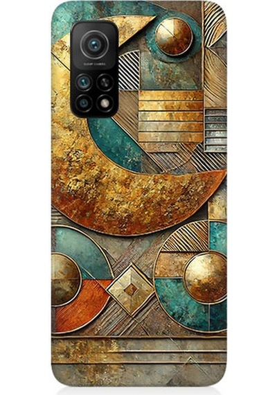 Xiaomi Mi 10t Pro Uyumlu Yarım Ay Geometrik Kompozisyon Desenli Silikon Kılıf Çok Renkli