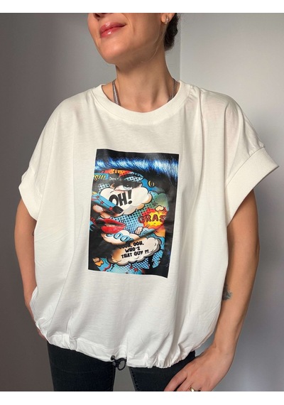 Ali Butik Beyaz Paint Girl Baskılı Alttan Büzmeli Tişört Beyaz Ali Butik Beyaz Paint Girl Baskılı Alttan Büzmeli Tişört Beyaz