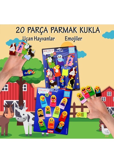 2 Set - 20 Parça Tox  Emojiler ve Uçan Hayvanlar Parmak Kukla T106