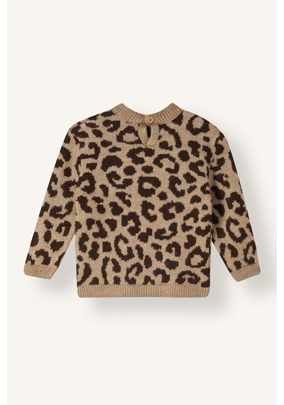 Defacto Bisiklet Yaka Leopar Desenli Kazak Kız Bebek I4778a526wnbg159 Bej-bg159