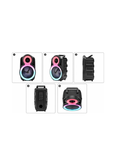 Hepu Hp-115 Partybox Bluetooth Hoparlör 8 Hoparlör 20w Güç Rgb Işık Tws Destekli