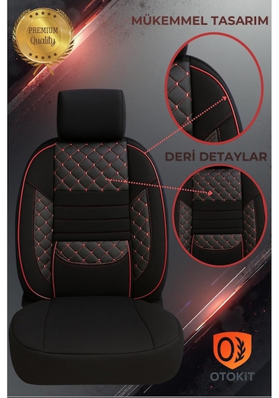 Tr Audi A3 Hb 2007 İle Uyumlu Koltuk Kılıfı Seti, Siyah-kırmızı, Deri Detaylı, Tam Set Genel