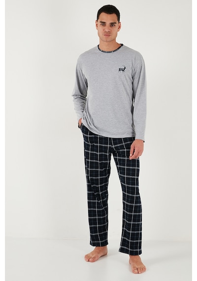 Buratti Pamuklu Regular Fit Bisiklet Yaka Ekoseli Erkek Pijama Takımı 6574001 Gri