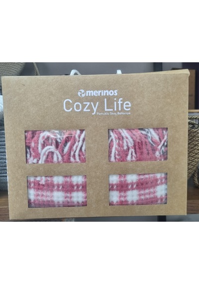 Merinos Cozy Life Pamuklu Skoç Battaniye Maria Pembe