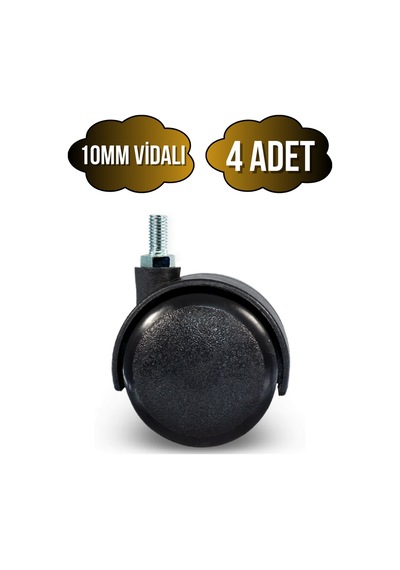 Vidalı Masa Tekeri Sandalye Ve Koltuk Tekeri 10mm 50mm Siyah 4 Adet Siyah
