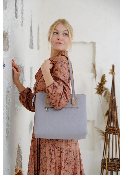 Just Polo Kadın Yeni Sezon Gofraj Baskılı Büyük Boy El Çantası 234028mh Gri Camel