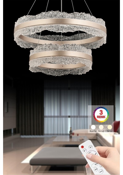 Nova Çift Kademeli Kumandalı Gold Lüks Salon 3 Renk Ledli