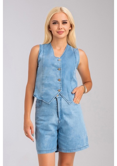 Bold & Young Kadın Bleach Yıkama Lyocell İnce Denim Kumaş Kot Yelek Lacivert