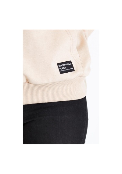 Metalic Kadın Bej Kapüşonlu Basic Örme Sweatshirt Bej