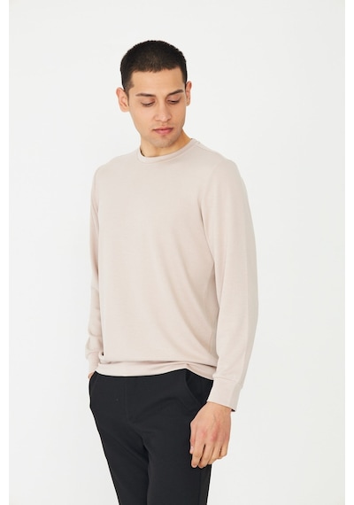 White Stone Bej Basic Bisiklet Yaka Erkek Sweatshirt Taş