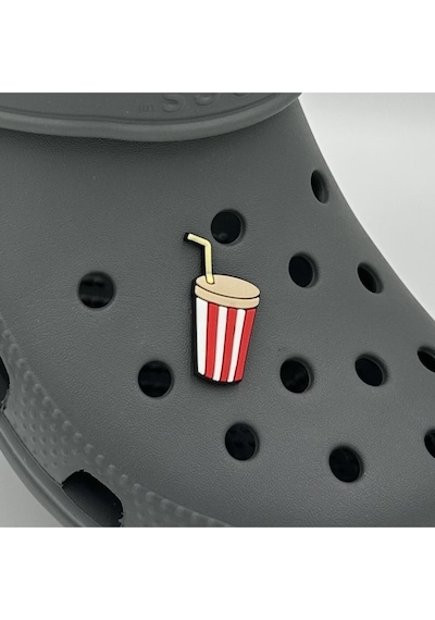 Crocs Terlik Süsü Ve Aksesuarı , Çanta Süsü Jibbitz Pipetli Çizgili Bardak 04 Görsel Figür Aksesuar Kırmızı-beyaz-bej