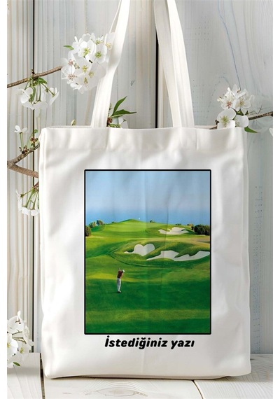 Art Hediye Golf Baskılı Bez Çanta Omuz Çantası Kişiye Özel Desen 1 Çok Renkli