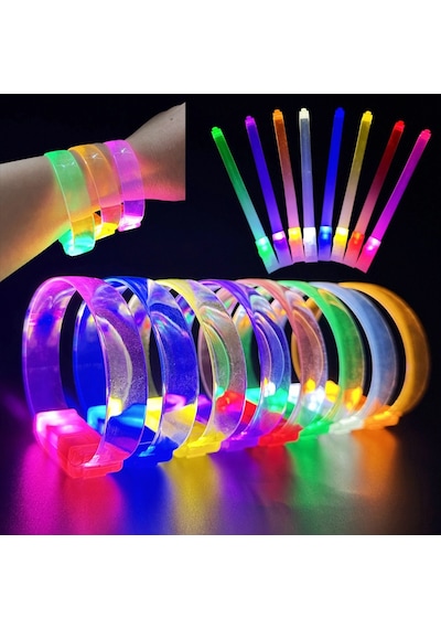 3 Modlu Pilli Led Işıklı Esnek Parti Bilekliği Sarı 2 Yaş Mavi