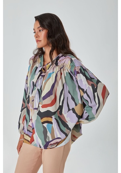 Mizalle Renkli Zebra Tunik Çok Renkli