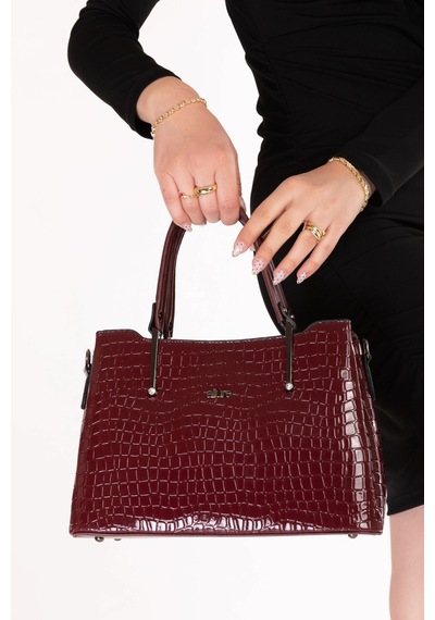 Gondol Kadın Çift Bölmeli El Ve Omuz Çantası Ald.3876 Bordo Croco