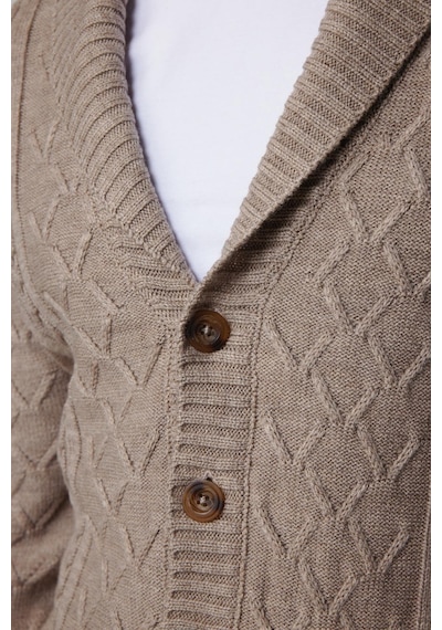 Tudors Slim Fit Dar Kesim Desenli Yumuşak Dokulu Düğmeli Kahverengi Erkek Hırka-29568-kahverengi Kahverengi