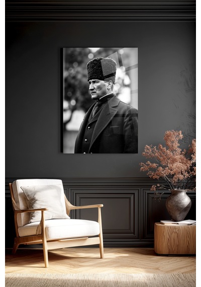 Atatürk Siyah Beyaz Kırılmaz Cam Tablo