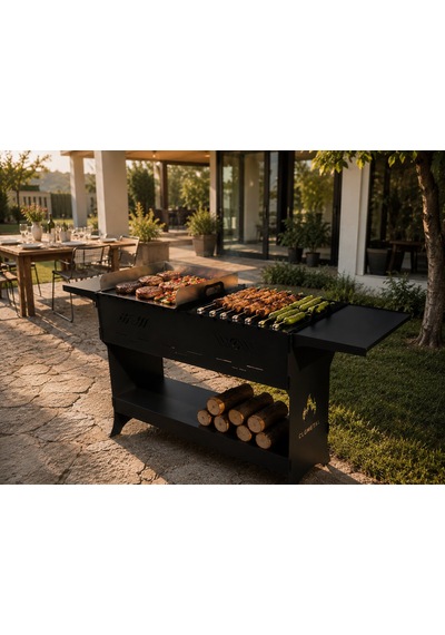Premium Bahçe Piknik Kamp Mangalı 3 Mm Çelik Gövde Krom Izgaralı 120 Cm Siyah