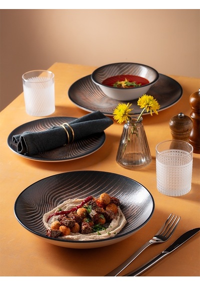 Charvet Gourmet 27cm 12 Adet Porselen Düz Tabak Siyah-kahverengi