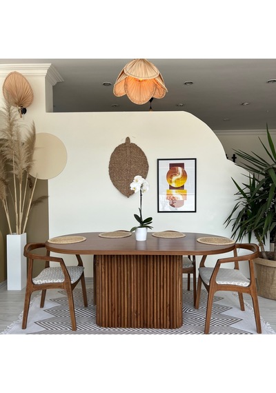 Luna Oval Ceviz Ahşap Bohem Masa 80x150 Ceviz