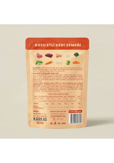 Kito Fresh Kuzu Etli Kedi Yemeği %100 Taze İçerikli Mama 80 G