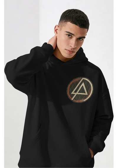 Sevbano Linkin Park Müzik Grubu Sırt Baskılı Unisex Oversize Penye Hoodie Siyah