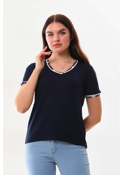 Sistas Kadın V Yaka Kısa Kol Bluz 23176 Lacivert