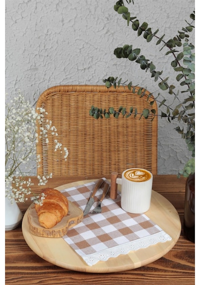 Peçete Kareli Fistolu 6 Lı Retro 20x30 Cm Kahverengi