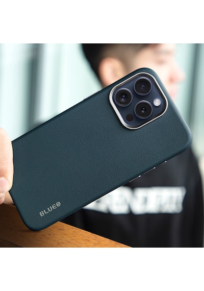 Apple Uyumlu iPhone Blueo 15 Pro Max Lacivert Premium Deri Telefon Kılıf.