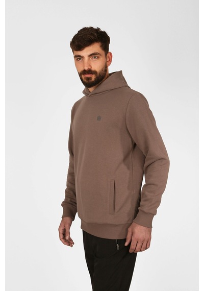 Nature The Brand Kapüşonlu Sweatshirt Fleto Cep Detaylı Reflektör Baskılı Şardonlu Siyah