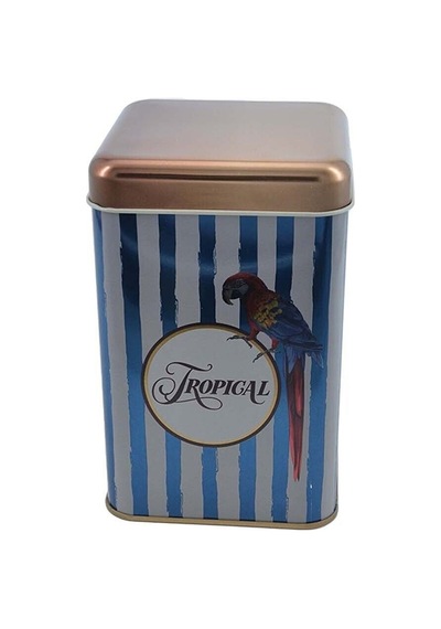Safari Parrot Desenli Kare Metal Saklama Kabı 10.5 x 10.5 x 16 CM 1.7 L Çok Renkli