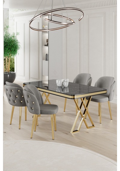Canisa Rigel Serisi 80x130 Lak Panel Siyah Mermer Desen Masa Takımı Gold Ayaklı 4 Gri Sandalye Masa Siyah Mermer Desen Sandalye Gri Canisa Rigel Serisi 80x130 Lak Panel Siyah Mermer Desen Masa Takımı Gold Ayaklı 4 Gri Sandalye Masa Siyah Mermer Desen Sandalye Gri