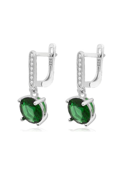 Brezza Lusso Jewelry Zümrüt Taşlı Tektaş Pırlanta Sallantılı Kadın Gümüş Küpe 9 Mm